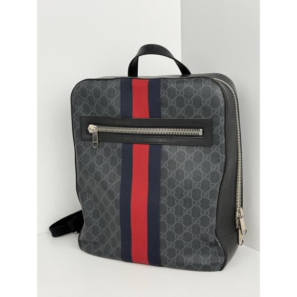 Gucci GG Supreme Black/Grey Coated Canvas Vintage Web Backpack - Picture 1 of 16